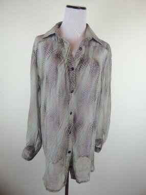 WISH AUSTRALIA SILK SHEER animal print button up shirt Tunic xs
